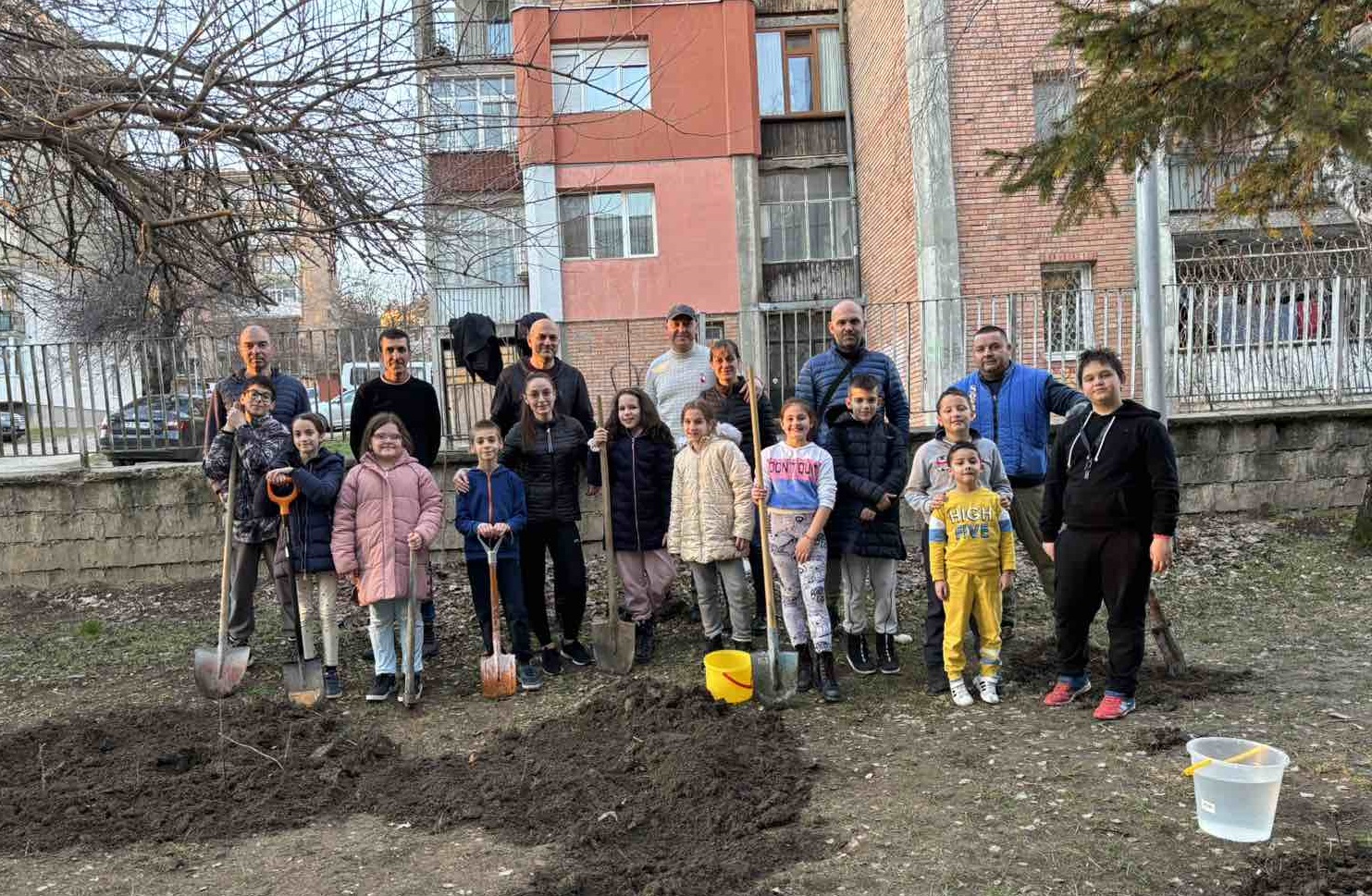 Дъбови фиданки засадиха четвъртокласници в двора на училището